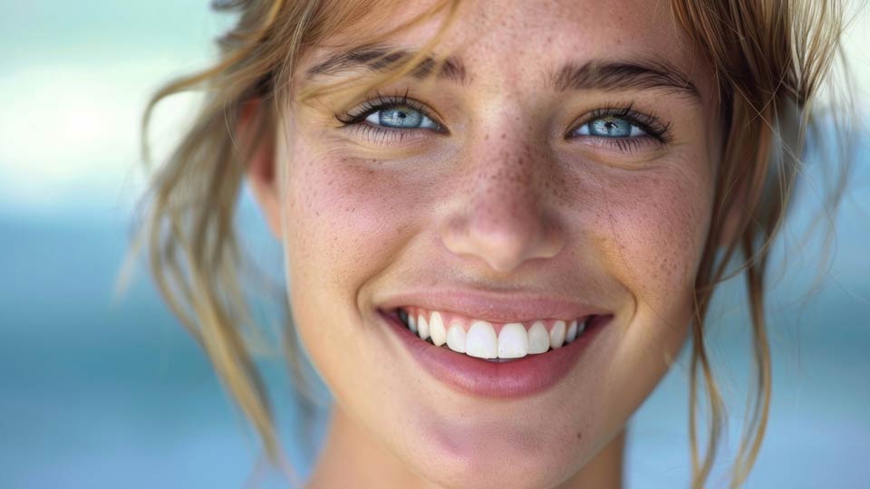 a close-up of a woman smiling